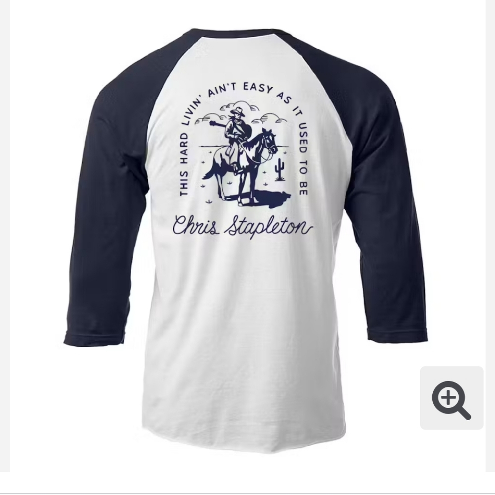 Chris Stapleton Livin Ain't Easy Raglan Concert Merchandise Small Cowboy Shirt